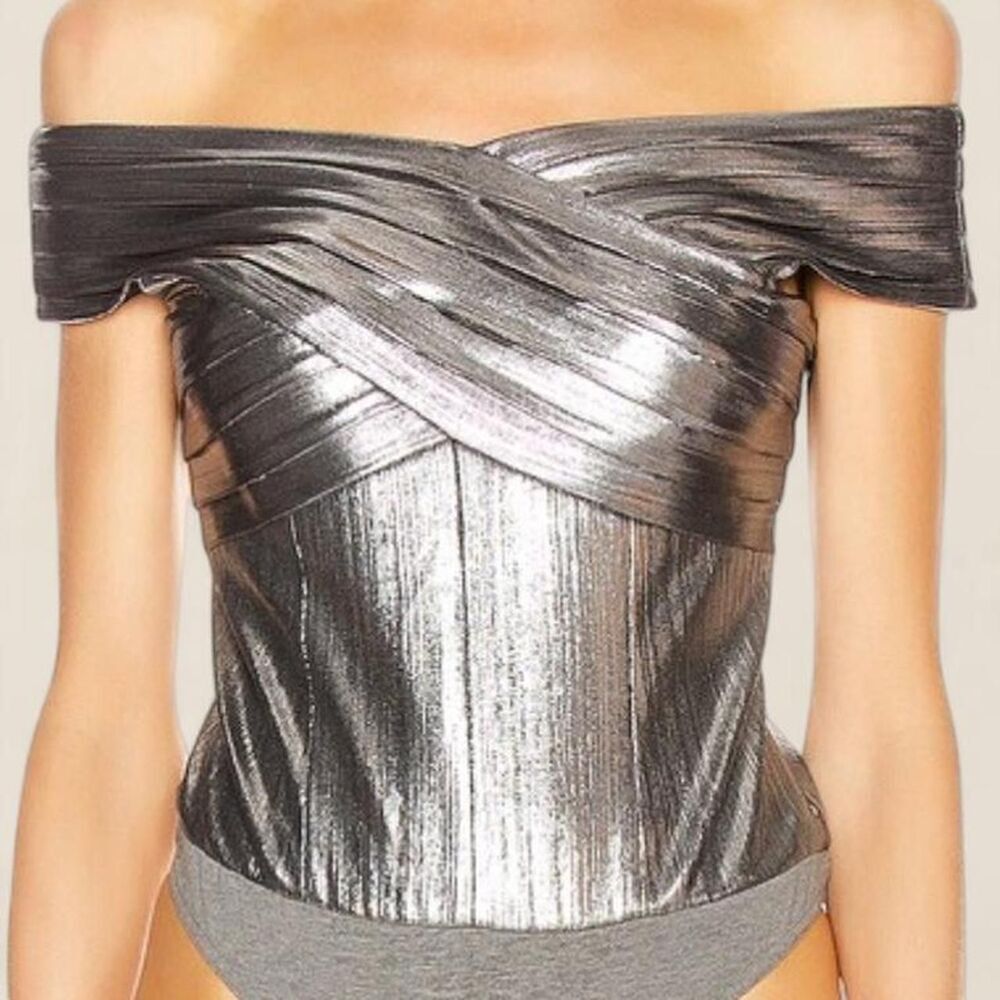 Retrofête Rowan Party Metallic Chrome Off Shoulder Bodysuit Medium - Picture 7 of 7